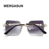 Lunettes de soleil Wergasun 2021 Femmes surdimensionnées Square sans cadre de soleil Femme Men de miroir vintage Shades Gradient UV4001 3210