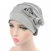 Kvinnor Flower Muslim Hair Cap Elastisk Fashion Chemo Cotton Head Wrap Solid Color Hat Headwear Turban Caps1