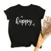 幸せなプリント夏の女性半袖Tシャツ原宿ティー女性美屋ヴィンテージトップスCamisas Mujer Tumblrスローガン服