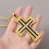 Large Cross Pendant 18k Yellow Gold Filled Mens Crucifix Pendant Chain Necklace Inlaid Cz