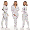 2022 Sexiga Kvinnors Jumpsuits Leopard Tryckt Bodycon Rompers Svart Långärmad Bodysuit Zipper V-Neck Onesies Elegant Full Length