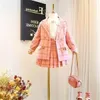 2019 Jesień New Arrival Girls Fashion Pink Suit 2 Sztuk Zestawy Płaszcz + Spódnica Dzieci Ubrania Kids Clothesx1019