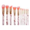 Nyaste Hot Sale 10st Marmor Makeup Brush Professional Makeup Brushes Foundation BB Cream HiQH Kvalitet med PU Bucket Gratis frakt