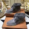 Hot Wool Lace Up Snow Winter Boots Classic Point Toe Shoes Flat Shoes Mulheres Rota de Sapatos Cinzentos BEGEM MULHERA FEMME 201027