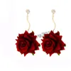Fashion Colorful Rose Flower Drop Dangle Earrings Metal Hoop Gold Plated Dress Earrings for Women Jewelry Gift 2022