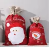 Julpresentpåsar Santa Sack DrawString Bag Snowman Santa Claus Kids Candy Bags Linen Printing Handbag Storage Bag dekorationer LSK1446