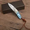 Cuchillo plegable de bolsillo EDC pequeño de Damasco de gama alta, hoja de acero de Damasco, mango de concha de abulón, cuchillos de regalo con caja de regalo