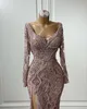 Arabski Aso Ebi Koronki Luksusowy wieczór Deep Vneck Sukienki balowe syrena formalna impreza druga suknie przyjęte ZJ266