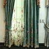 Green luxury villa high quality velvet embroidered curtains for living room Voile Curtain for Bedroom Window Treatment Drapes LJ201224