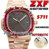 2022 ZXF 5711 Orologio da uomo meccanico automatico Ruby Iced Out T Diamante intarsiato Lunetta Quadrante grigio Cassa in oro rosa Bracciale in acciaio inossidabile 316L Orologi AAA Eternity