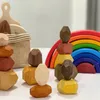 15 Pcs Children Wooden Colored Stone Stacking Game Building Block Kids Creative Educational Toys LJ201124