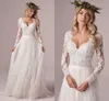 A-Linie Langarm Brautkleider Boho Hochzeitskleid 2021 Tüll Spitze Lang Elfenbein Vestido De Novia Open Back Plus Size