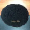 Prezzo all'ingrosso Afro Wave Men Toupee 4mm, 6mm, 8mm, PU Toupee Jet Black Peruvian Virgin Remy Human Hair Unit