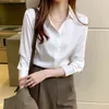 2021 Spring Office Lady Silk Blouse Nieuwe Satijnen Shirts Vrouwen Chiffon Blouses Turn Down Collar Lange Mouwen Tops Casual Losse Tops H1230