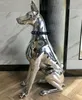 Decorazioni da giardino Oggetti decorativi per la casa Placcatura in argento Scultura Cane Doberman 18 * 10 * 5cm Statue di animali d'arte Figurine Decorazione soggiorno Statua in resina