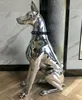 Garden Decorations Home Decorative Objects Silver Plating Sculpture Doberman Dog 18*10*5cm Art Animal Statues Figurine Living Room Decoration Resin Statue