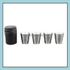 Tumblers Drinkware Kitchen, Dining & Bar Home Garden 100Set 4Pcs/Set Stainless Steel Cam Cup Mug Outdoor Hiking Folding Portable Tea Coffee