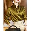 Brand Quality Luxury Femmes Shirt Elegant Office Bouton Shirts à manches longues Momi Silk Crepe Satin Blousses Business Ladies Top 220225