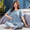 Plus la taille 4XL 2 pièces d'été femmes vêtements de nuit complet pur coton pyjama ensemble à manches courtes vêtements de nuit pyjamas costume femme Homewear T200429