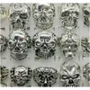 Bagues plaquées argent pour hommes, lot de 50 pièces, Vintage, crâne sculpté, motard, vente en gros