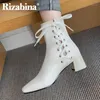 Rizabina nouveau Design femmes bottines en cuir véritable bout carré femme chaussures d'hiver élégant fête dames chaussures taille 34-391