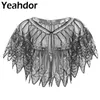 Sjaals Womens Mesh See Through 1920s Retro Bolero Sequin Beaded Avond Shawl Wraps Flapper for Woman Banket Party Dress Cape Cover Up
