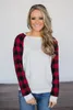 Buffalo Plaid T-shirts 3 Färg Kvinnor Kontroller Patchwork Långärmad Runda Halsplattor Casual Outdoor Blouse Maternity Tops M2928