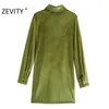 Zevity秋のファッション女性オレンジ色の色のプリーツのシングルブレストスリムシャツのドレス女性長袖ベルベットvestido DS4617 Y0118