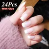 False Nails 24pcs Short French False Nails Detachable Classic Natural Light Pink Fake with Glue Full Cover Diy Manicure Nail Art Tools 220225