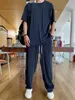 남성 tracksuits 아이스 실크 캐주얼 정장 남성 ins 조수 브랜드 스트레이트 pleated 스포츠 바지 여름 얇은 섹션 잘 생긴 드레이프 남성 의류