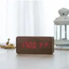 LED réveil en bois montre Table commande vocale numérique bois électronique bureau USB AAA alimenté horloges Table Decor274U