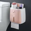 Toilet Paper Holder Plastic Bathroom Double Tissue Box Wall Mounted Shelf Storage Box Restroom Dispenser Home Accessories T200425
