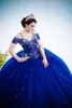 Vintage Blue Crystallen Baljurk Quinceanera Jurken Major Kralen Lange riemen Tule Formele Brithday Prom Party Wear Sweet 15 Year 16 Jurk