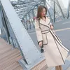 [EWQ] Automne Hiver Nouveau Style Revers À Manches Longues Blanc Patchwork Taille Réglable Manteau De Laine Vintage Fashoin Marée AH13411M 201027