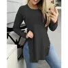 Kvinnors tröjor Svart Casual Solid Knapp Design Slit Långärmad Ribbed Sweater Topp Höst Vinter Kläder Lös O ​​Neck Sticka Pullover