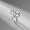 Moda S925 Sterling Silver Platinum Platen Cluster Sparkling Set Diamante Casamento Anel Lindo Jóias Femininas Presente