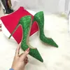 Scheda rossa scarpa a punta chiusa Green glitter Ladies Ladies a punta di piedi Fare di nozze con tacco alto tall