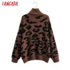 Tangada Mulheres Leopardo Turtleneck Tricotadas Sweater Jumper Feminino Elegante Oversize Tops Chic Tops Sy117 201130