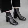 Deri Ayak Bileği Çizmeler Kadın Sonbahar Kış Kalın Topuklu Bayanlar Dikiş Tarzı Ayakkabı G312 Kadın Yuvarlak Ayak Sırt Fermuar Siyah Bej Botlar