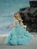 Abiti da ragazza di fiori lunghi per bambole per matrimoni in spiaggia Abiti da cerimonia per bambini con arruffati per bambini Abiti da prima comunione per feste di compleanno in pizzo con fiori