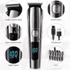 Electric Hair Clipper Trimmer 6 in 1 Multifunction Rechargeable Wireless Hair Cutting Machine LCD Digital Display For Men