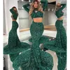 Glitter Hunter Green Sequins Prom Dresses Two Pieces Sleeves Mermaid Long Party Dress Women Elegant Pageant Gowns Customized 322