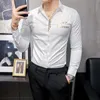 Chemises habillées pour hommes Bronzing Letter Print Shirt Men Slim Fit Formal For Camisa Hombre Casual Long Sleeve Streetwear Chemise V249