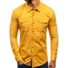 Fashion Men Long Shirt Sleeve Solid Color Multi-Pockets button Slim Turn Down Collar Shirt Top Men's Clothing C1222