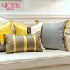 航空の贅沢な灰色の白い黄色い羽のパッチワーク縞模様のクッションカバーソファリビングルーム201123のための家の装飾的な枕ケース