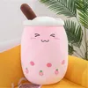 Cute Mini 24cm Fruit Drink Plush Stuffed Cushion Soft Pink Strawberry Milk Tea Plushs Boba Tea Cup Toy Bubble Pillow Kids Gift