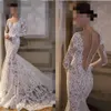 Sexy Nude Et Ivoire Sirène Robe De Mariée En Dentelle Appliques Sheer Dos Nu Boutons Dos À Manches Longues Pays Robes De Mariée Bridal283q