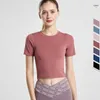 Yoga Outfits Kläder Kortärmad Naken Navel Öppna Back Yoga Sports Top Kvinnors Slim Snabbtorkande Fitness T-shirt