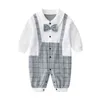 born Baby Boy Girl Romper Fall Long Sleeves Bowtie Style Bebe Clothes Little Gentle Man Infant Babe Jumpsuits 220106