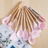 Roze kookgereedschap set premium siliconen keukengerei set Turner tang spatel soeplepel niet-stick schop olieborstel keukengereedschap C0927